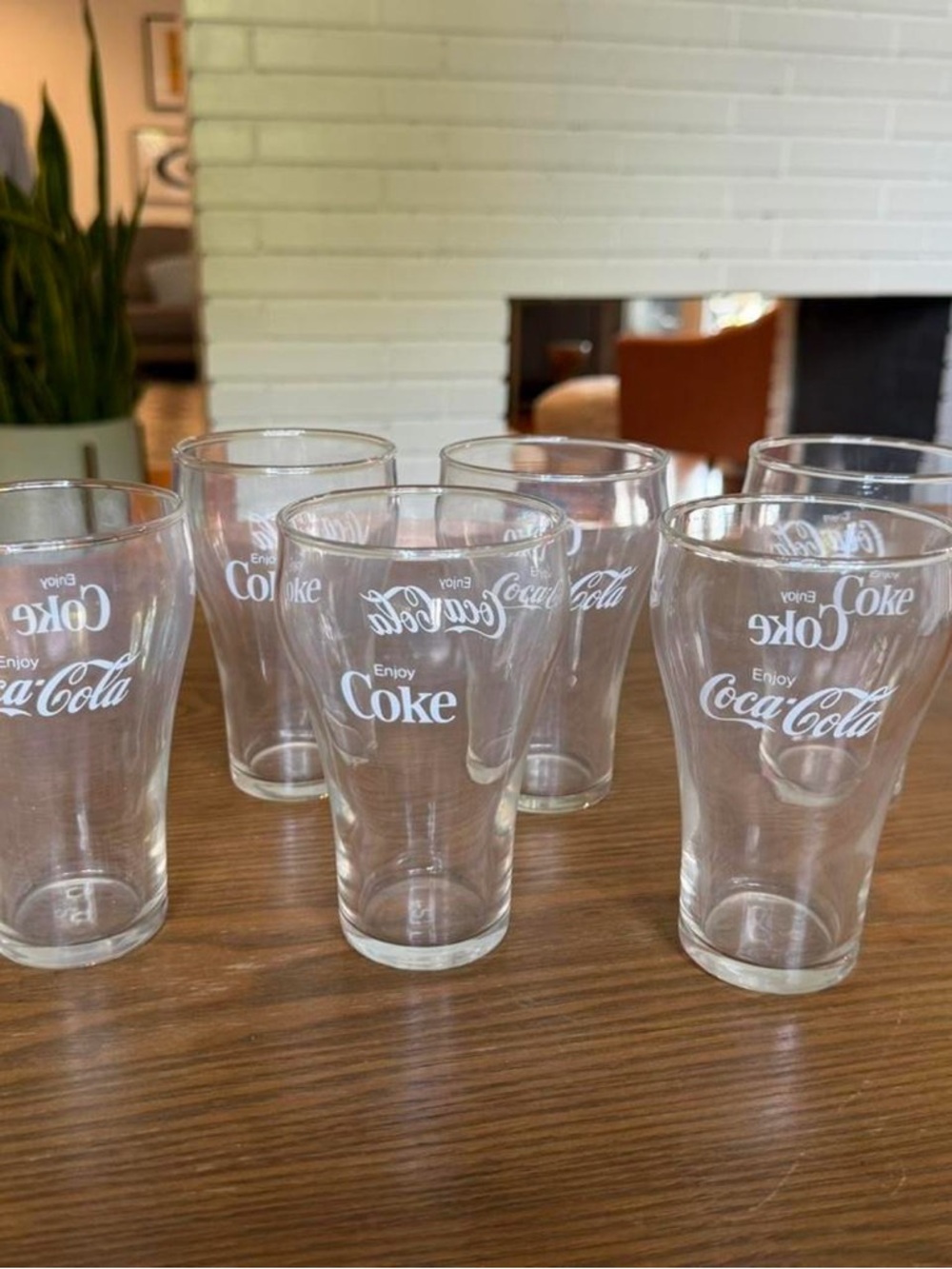 Vintage Coca Cola Clear Glass Tumblers with White Logo - Set of 6
